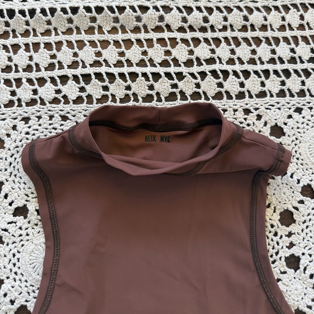 ALIX NYC Cody Silk Jersey Mock Neck Bodysuit Chocolate Brown NWT Size XS - Picture 9 of 14